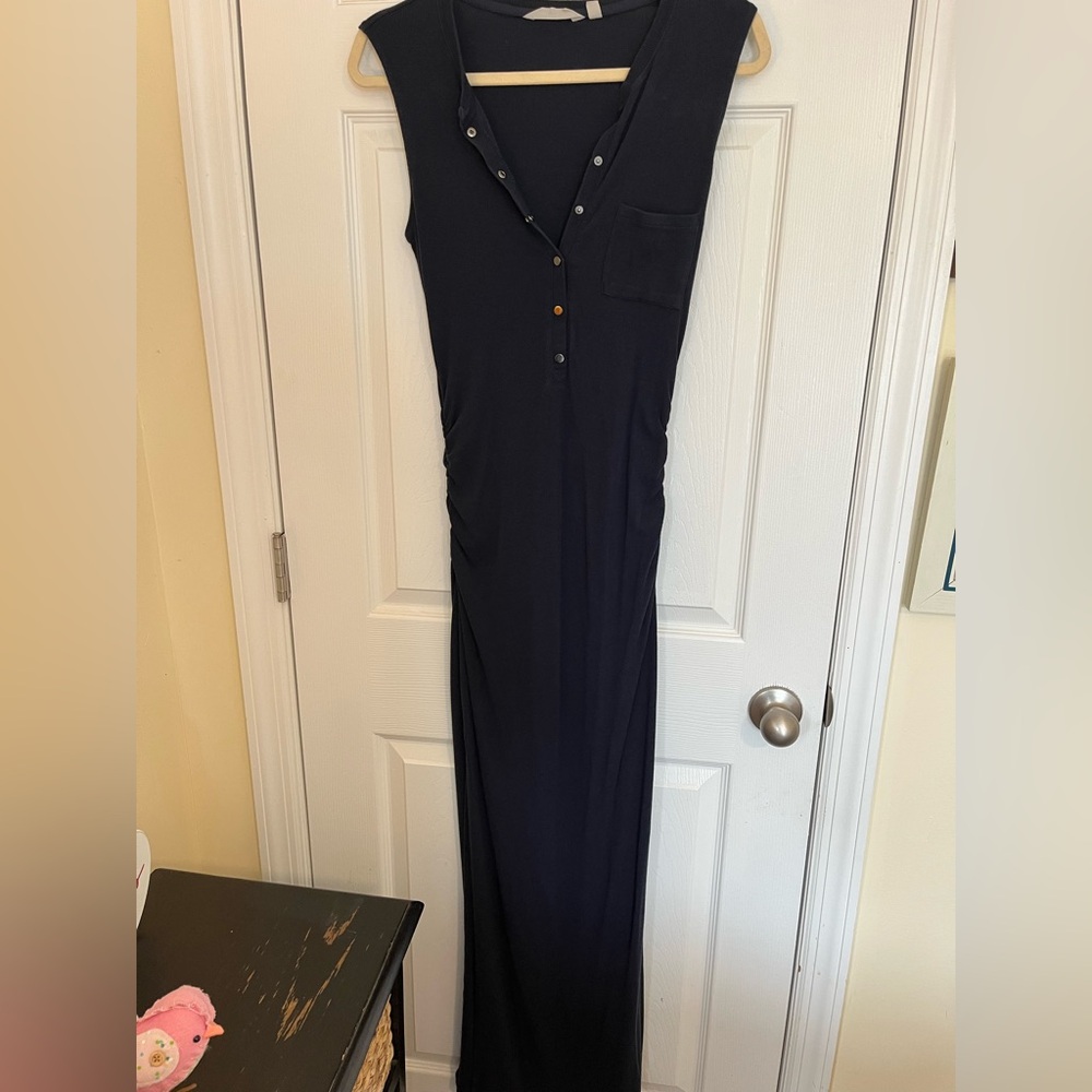 Athleta Navy Button-Front Maxi Dress